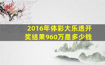 2016年体彩大乐透开奖结果960万是多少钱