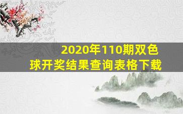 2020年110期双色球开奖结果查询表格下载