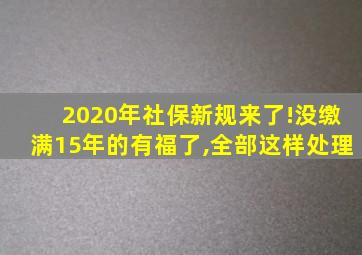 2020年社保新规来了!没缴满15年的有福了,全部这样处理