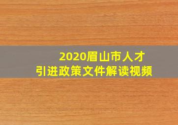 2020眉山市人才引进政策文件解读视频