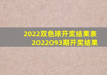 2022双色球开奖结果表2O22O93期开奖结果