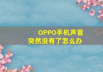 OPPO手机声音突然没有了怎么办