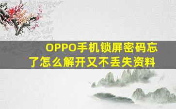 OPPO手机锁屏密码忘了怎么解开又不丢失资料