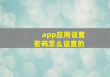 app应用设置密码怎么设置的