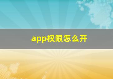 app权限怎么开