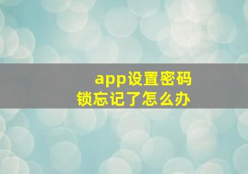 app设置密码锁忘记了怎么办