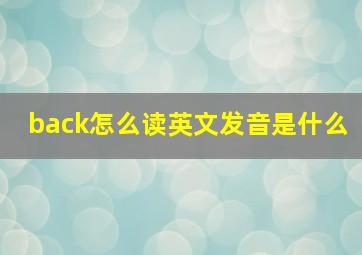 back怎么读英文发音是什么