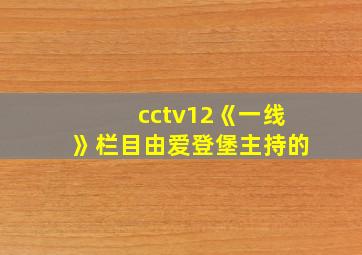 cctv12《一线》栏目由爱登堡主持的