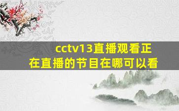 cctv13直播观看正在直播的节目在哪可以看