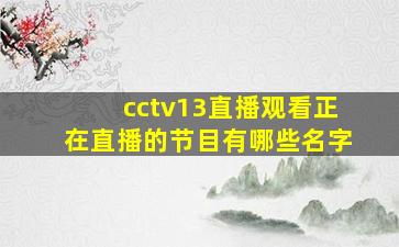 cctv13直播观看正在直播的节目有哪些名字