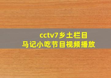 cctv7乡土栏目马记小吃节目视频播放