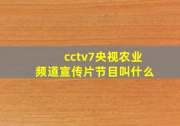 cctv7央视农业频道宣传片节目叫什么