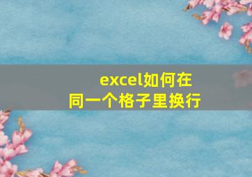 excel如何在同一个格子里换行