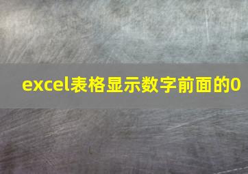 excel表格显示数字前面的0