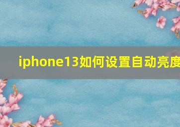 iphone13如何设置自动亮度