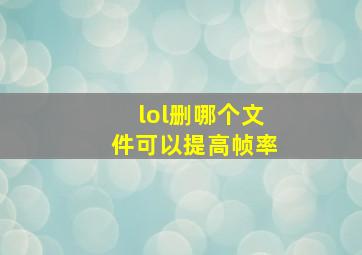 lol删哪个文件可以提高帧率