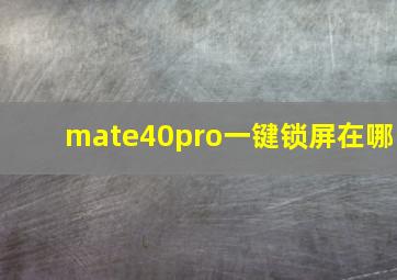 mate40pro一键锁屏在哪