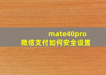 mate40pro微信支付如何安全设置