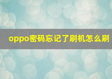 oppo密码忘记了刷机怎么刷