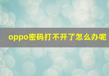 oppo密码打不开了怎么办呢