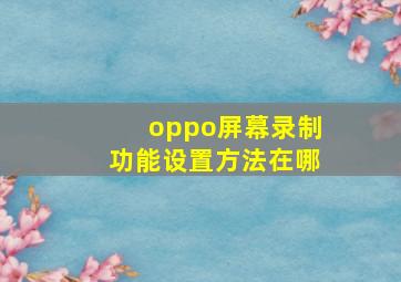 oppo屏幕录制功能设置方法在哪