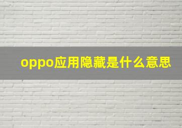 oppo应用隐藏是什么意思