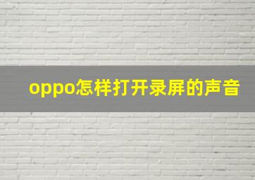 oppo怎样打开录屏的声音