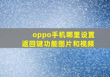 oppo手机哪里设置返回键功能图片和视频