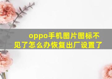 oppo手机图片图标不见了怎么办恢复出厂设置了