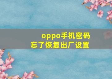 oppo手机密码忘了恢复出厂设置