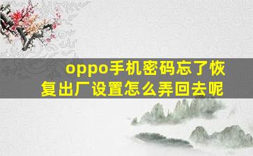 oppo手机密码忘了恢复出厂设置怎么弄回去呢