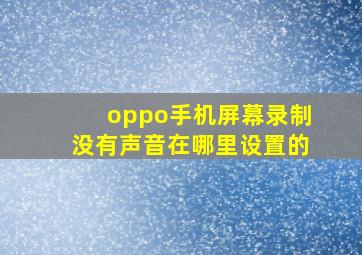 oppo手机屏幕录制没有声音在哪里设置的