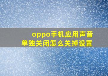 oppo手机应用声音单独关闭怎么关掉设置