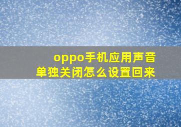 oppo手机应用声音单独关闭怎么设置回来