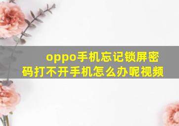 oppo手机忘记锁屏密码打不开手机怎么办呢视频