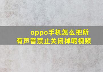 oppo手机怎么把所有声音禁止关闭掉呢视频