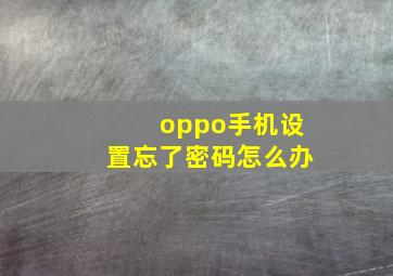 oppo手机设置忘了密码怎么办