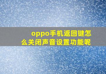 oppo手机返回键怎么关闭声音设置功能呢