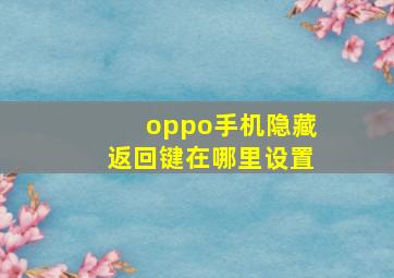 oppo手机隐藏返回键在哪里设置