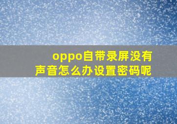 oppo自带录屏没有声音怎么办设置密码呢