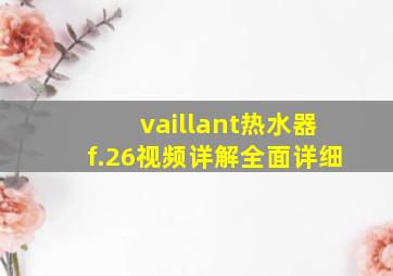 vaillant热水器f.26视频详解全面详细