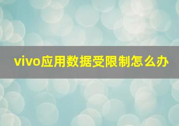 vivo应用数据受限制怎么办