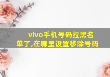 vivo手机号码拉黑名单了,在哪里设置移除号码