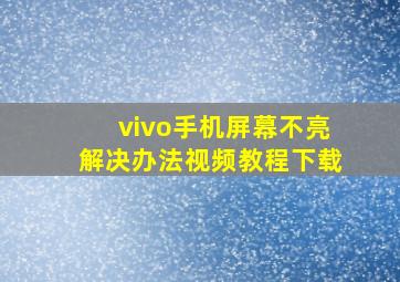 vivo手机屏幕不亮解决办法视频教程下载