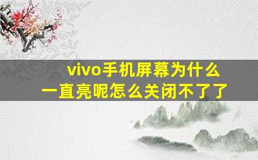 vivo手机屏幕为什么一直亮呢怎么关闭不了了