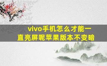 vivo手机怎么才能一直亮屏呢苹果版本不变暗