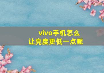 vivo手机怎么让亮度更低一点呢