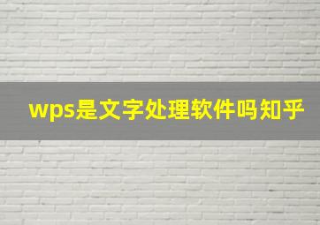 wps是文字处理软件吗知乎