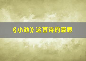 《小池》这首诗的意思