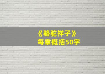 《骆驼祥子》每章概括50字